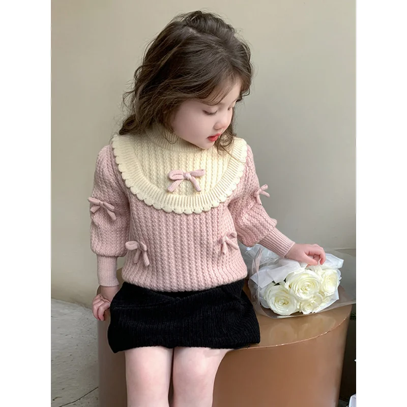

Girls' Thickened Sweater Autumn Winter Outfit2025New Style Children's Fashionable Base Shirt for Girls Baby Winter Knitted Top