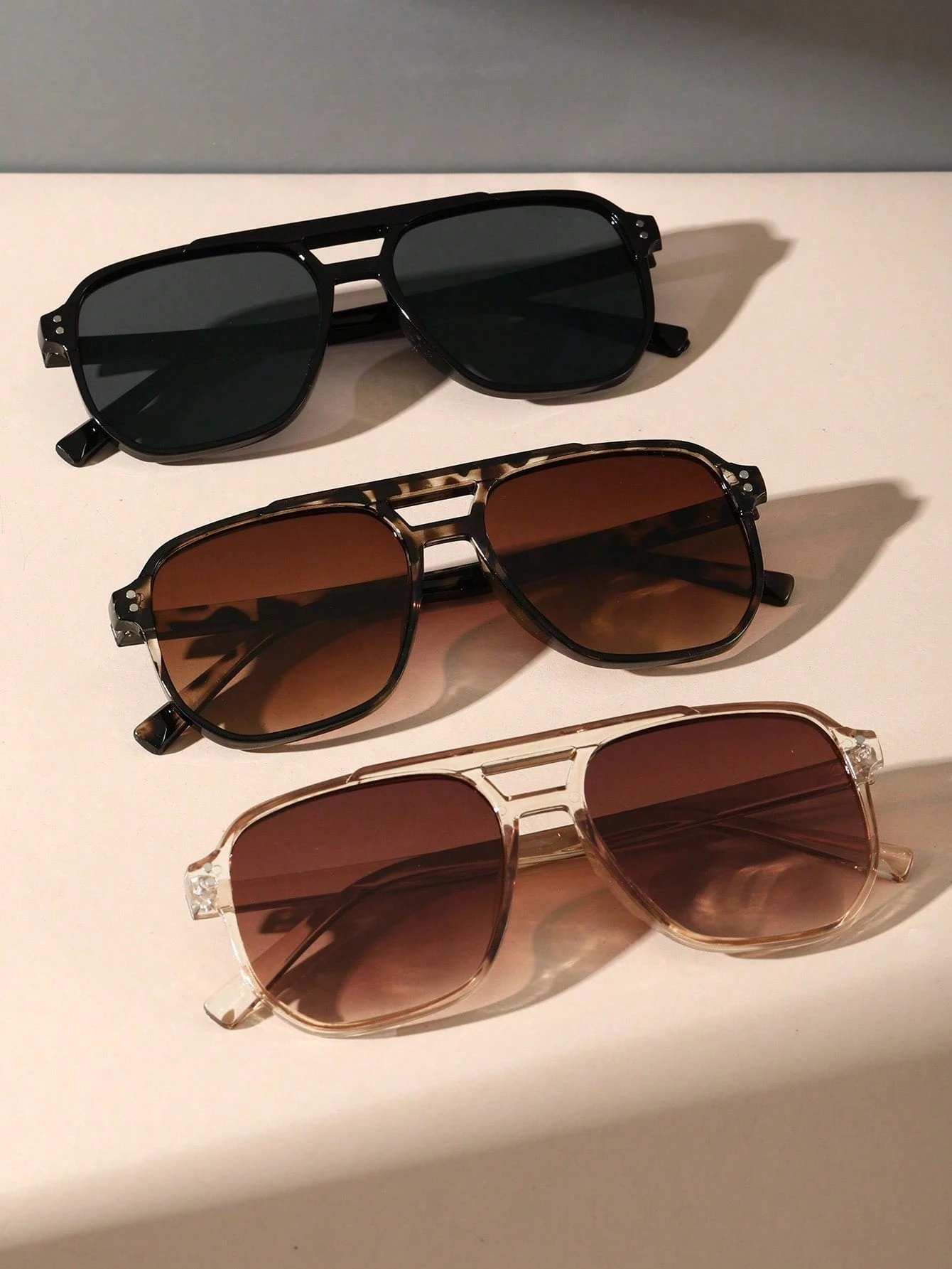3PCS Set Double Bridge Pilot Eyeglasses Fashionable Optics for Daily Wear Photography And Driving
