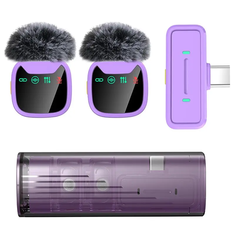 AA60 Wireless Lavalier Microphone with LED Display Plug&Play Noise Reduction Mic for Smartphone Interview Vlog