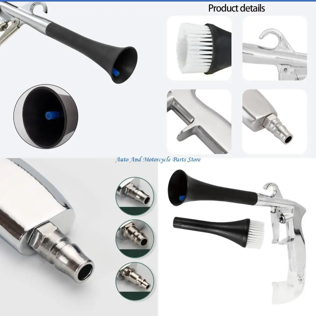 P9FD Double Nozzle Air Blower Guns For Car Cleaning With Ergonomic Handle And Brush Attachment