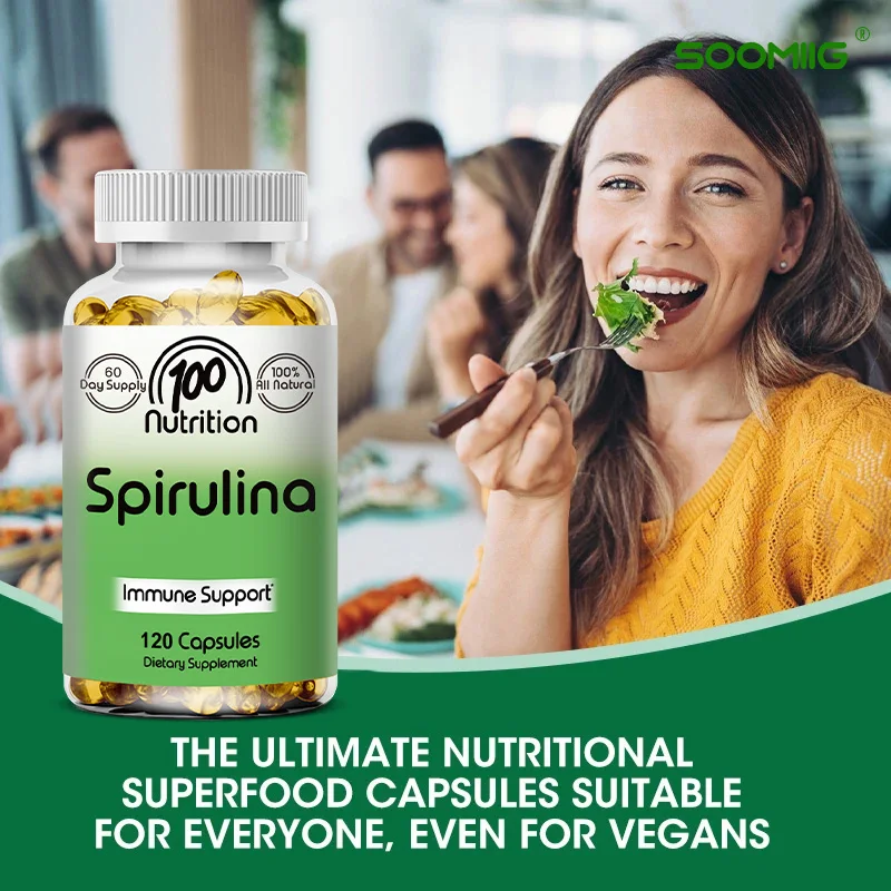 Organic Spirulina Capsules 700mg, Supports Detoxification, Immune, Cardiovascular Health & Energy, Antioxidant, Vegan Non-GMO