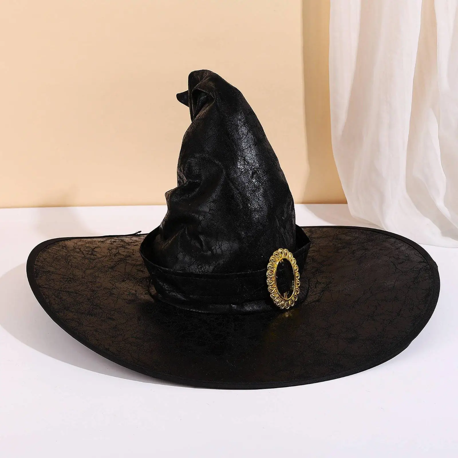 Comfortable Witches Hat with Scrunched Crown Buckle for Halloween Party Adult Teen
