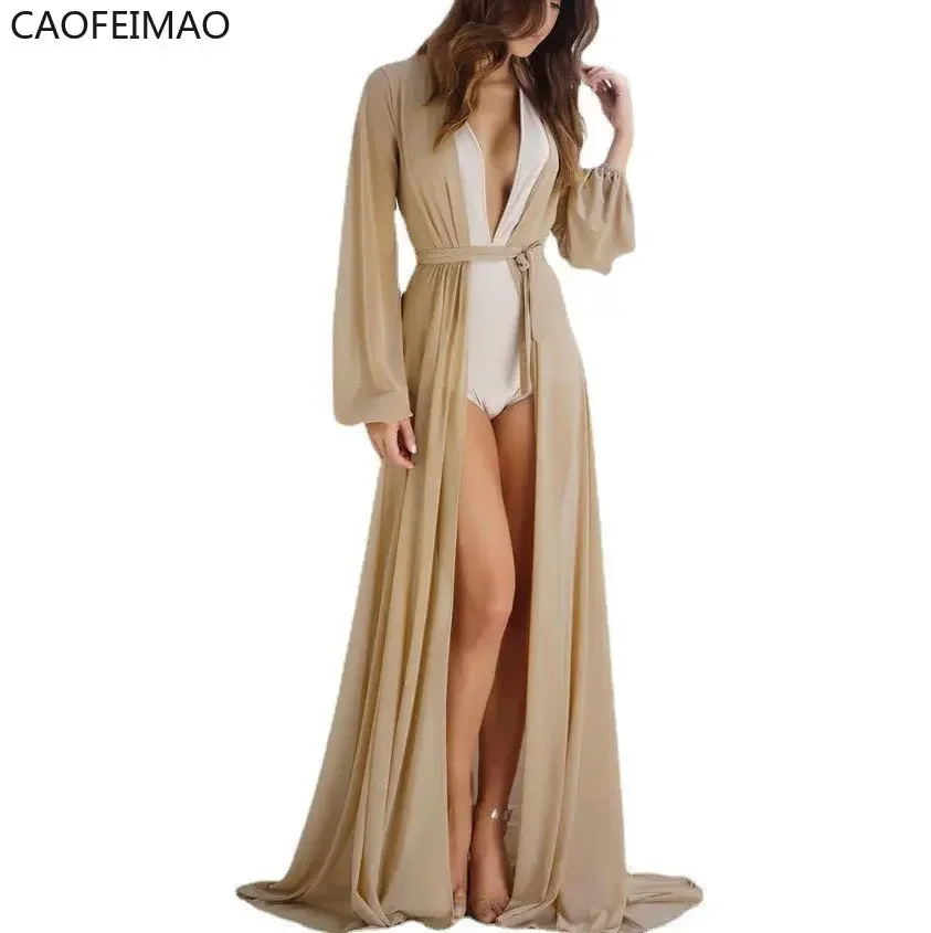 2025 Summer Beach Cover Up Women Beach Dress Solid Bikini Cover Up Swimwear Women Robe  Beach Wear Cardigan Bathing Suit