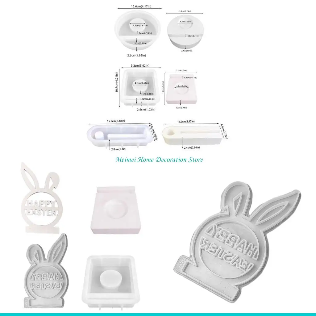

H7BF 3D Rabbit Silicone Molds Easter Rabbit Holder Resins Molds DIY Craft