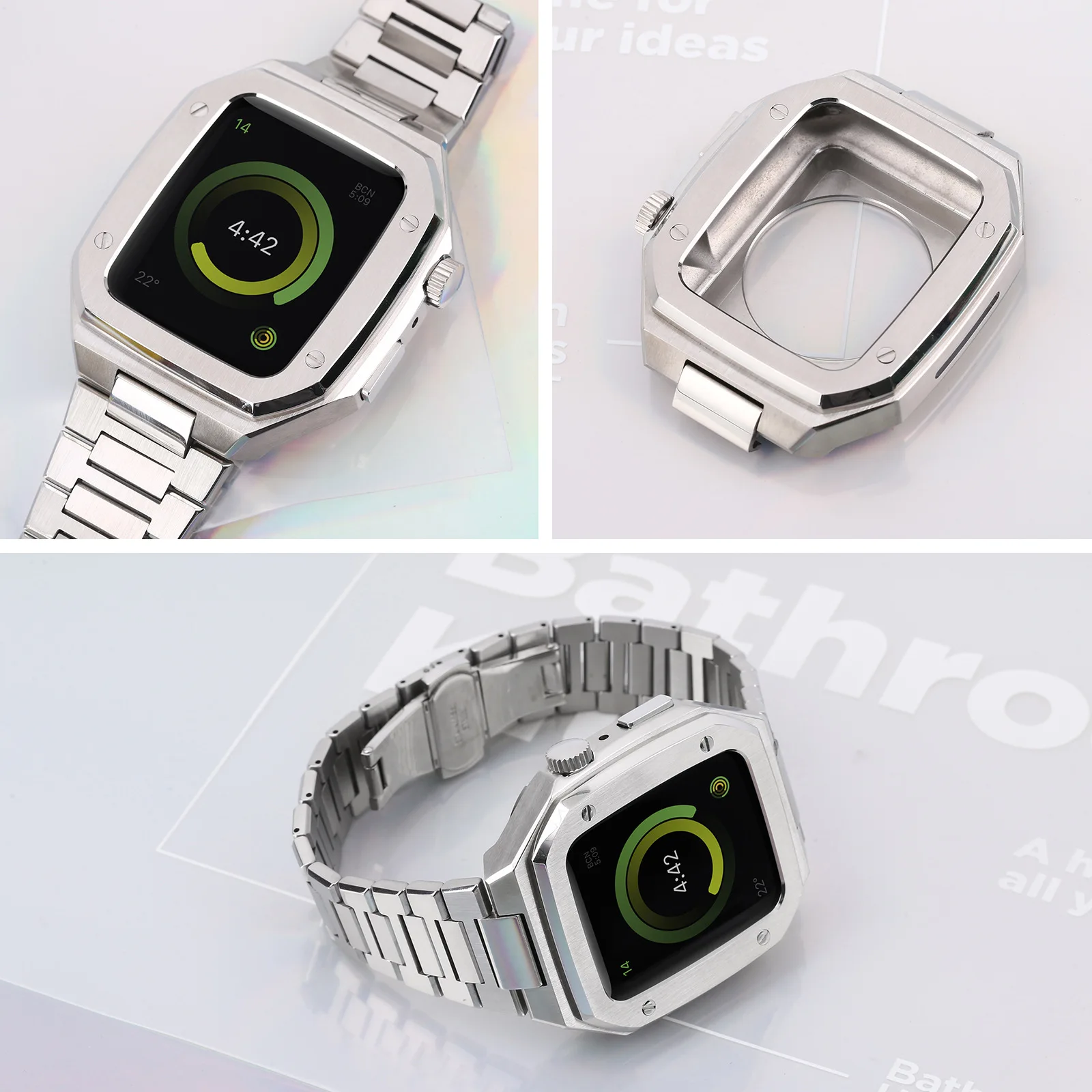 Luxury Modification Kit For Apple Watch Series 9 8 7 45mm 6 5 4 SE 44mm Metal steel Band For iWatch DIY Mod kit Bezel Case Band