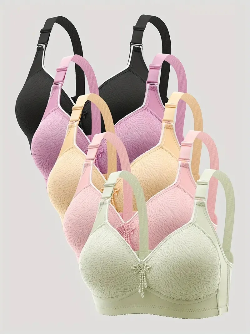 1 Piece Appliques Jacquard Bra, Elegant Lightly Padded Wireless Bra, Women's Lingerie & Underwear