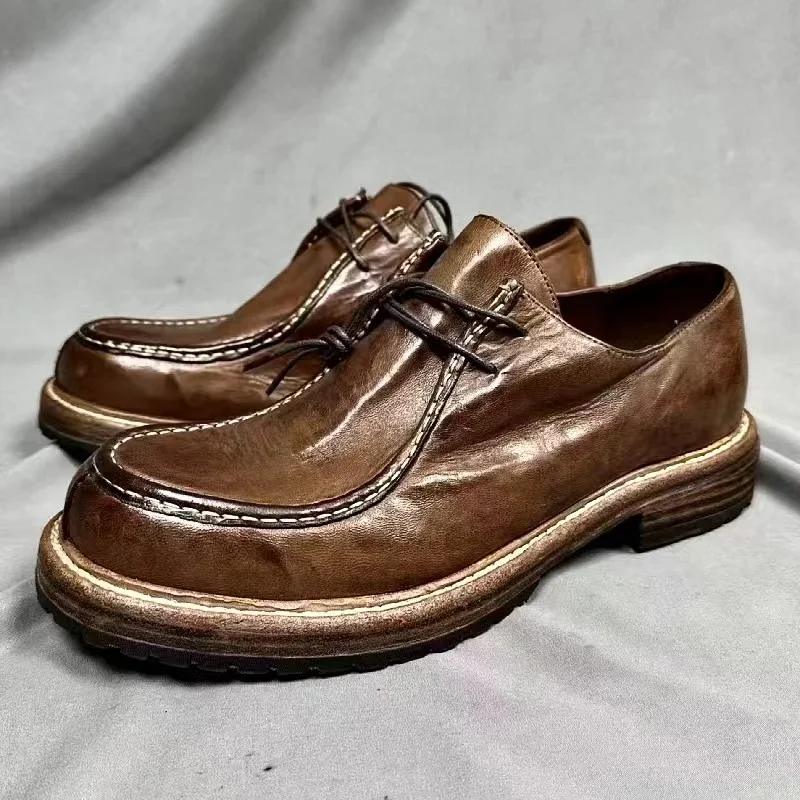 Goodyear-Leather Shoes Vintage Washed Genuine Leather Horse Leather Men's Shoes Casual Work Wear Desert Shoes Men's