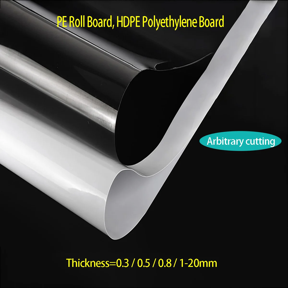 White PE Roll Board, HDPE Black Polyethylene Board, Wear-Resistant Plastic Sheet, Waterproof Pad Thickness=0.3/0.5/0.8/1.2-20mm