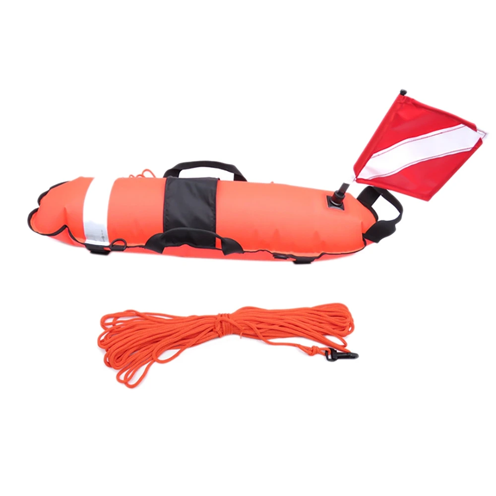 

Spearfishing Inflation Torpedo Buoy Scuba Diving Signal Float Ball with Flag 25 Meters of Rope Reflective Stripe Flag