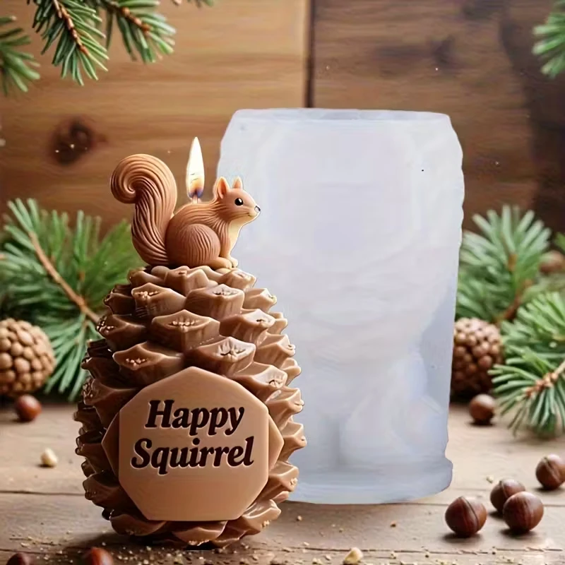 DIY Christmas Series Aromatherapy Candle Silicone Mold 3D Squirrel Pinecone Christmas Tree Gypsum Resin Mold Holiday Party Gift
