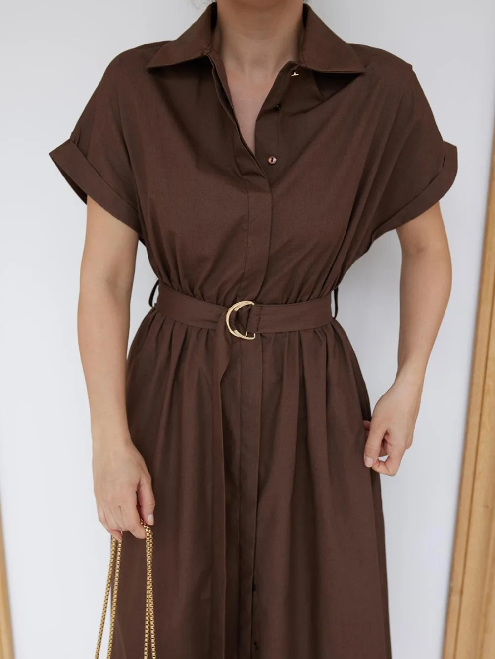 Spring and Summer Women's Cotton Short Sleeved Shirt Dress Elegant Solid Soft Daily Office Travel Beach Vacation Casual Dress