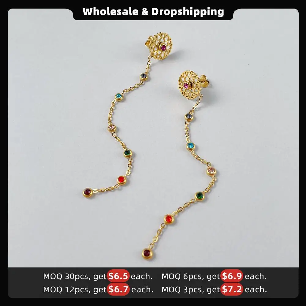 ENFASHION Colorful Zircons Drop&Dangle Earrings For Women Stainless Steel Pendientes 18K Gold Plated Fashion Jewelry  E221376