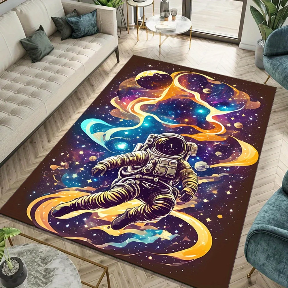 Spaceman Area Rug – Polyester Velvet Space Explorer Carpet, Large  Non-Slip Galaxy Themed Floor Mat for Home
