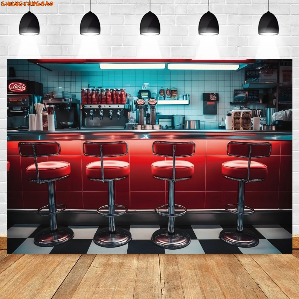 50'S Soda Shop ตกแต่งแบนเนอร์การถ่ายภาพฉากหลัง Back To 50'S Rock Party ฉากหลัง Soda Shop พื้นหลัง Photo Studio Props