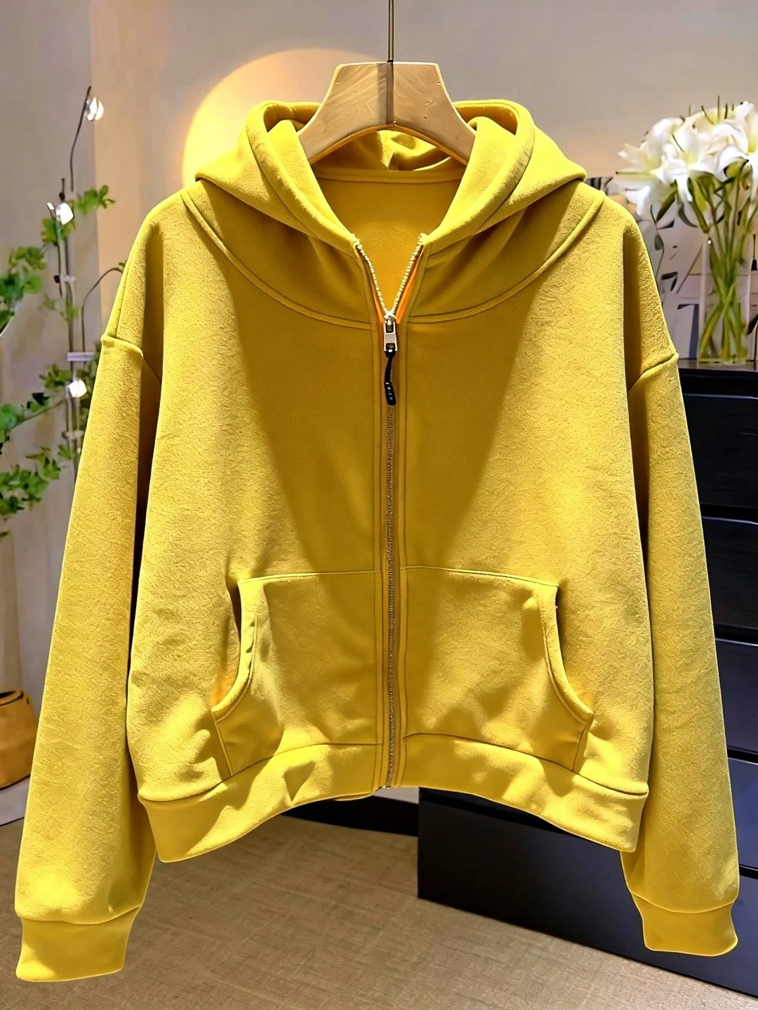 Moletom com capuz amarelo feminino solto zíper casual top outono inverno coreano sle preguiçoso faion streetwear agasalhos suores confortáveis...