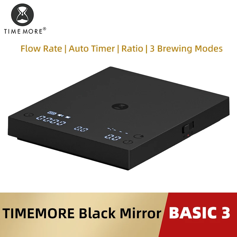 TIMEMORE Basic 3 Black Mirror Pour Over Coffee Scale Espresso Scale,Flow Rate, Auto Timer,Ratio, 3 Brewing Modes, 2kg Capacity