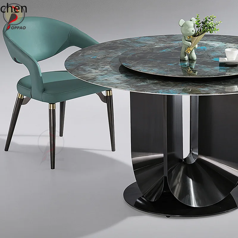 YFY Light Luxury  Stone Round Table Marble Dining Table and Chairs Home  Simple Color Crystal Stone Rock Plate  Dining Table