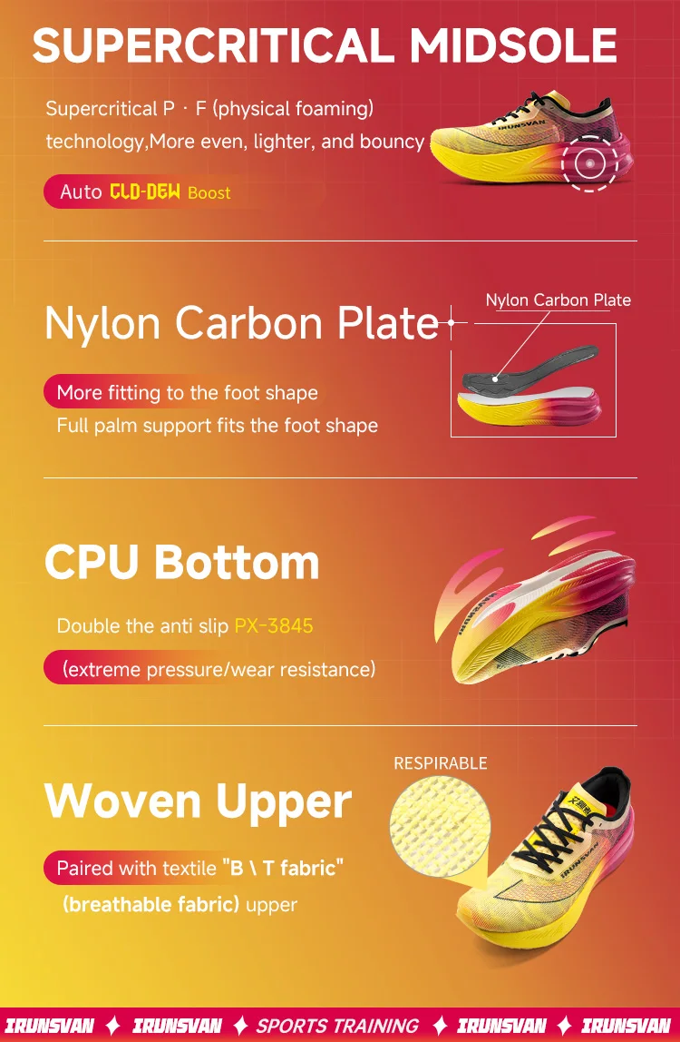 IRUNSVAN Volle Palm Nylon Carbon Platte Marathon Sportschuhe Männer 2024 Hohe Qualität Atmungsaktive Stabilität Gepolsterte Rebound – Detail 5