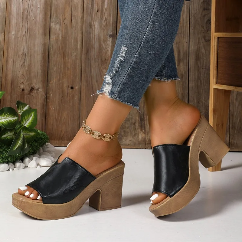Hot selling fashionable and elegant High Heels Women Slippers Heeled Sandals New Summer Shoes Fashion Party Woman Open Toe image 4