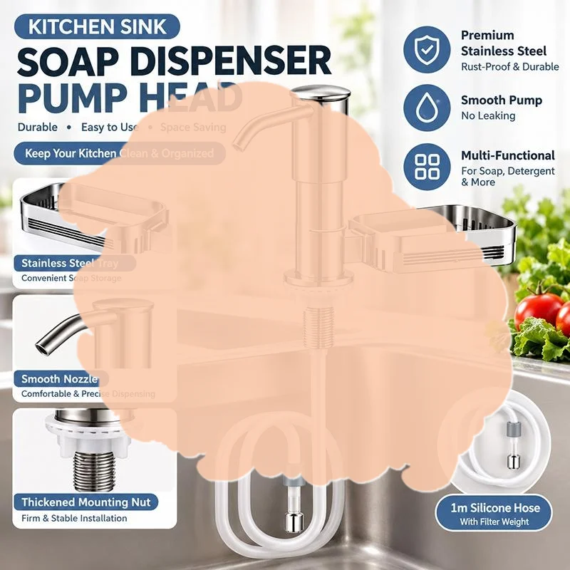 Rust Resistant Kitchen Sink Dish Soap Dispenser Set 360° Rotatable Spout Sponge Tray for Long Lasting Daily Use