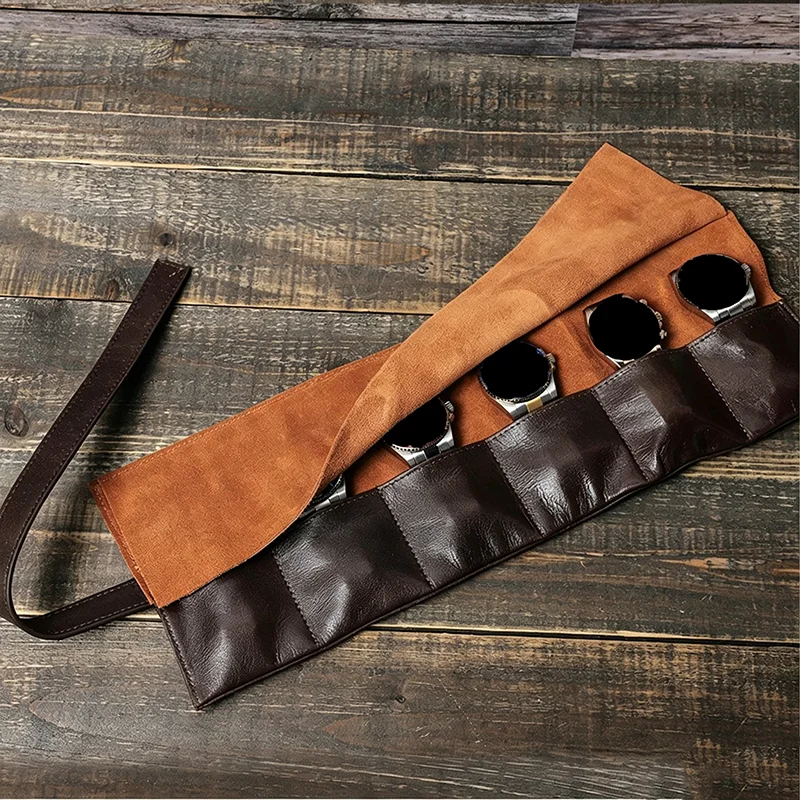 

High Quality PU Leather Watch Roll Case Travel Watch Roll Organizer 6 slots Watch Storage Box Watch Box Gift for Father Day
