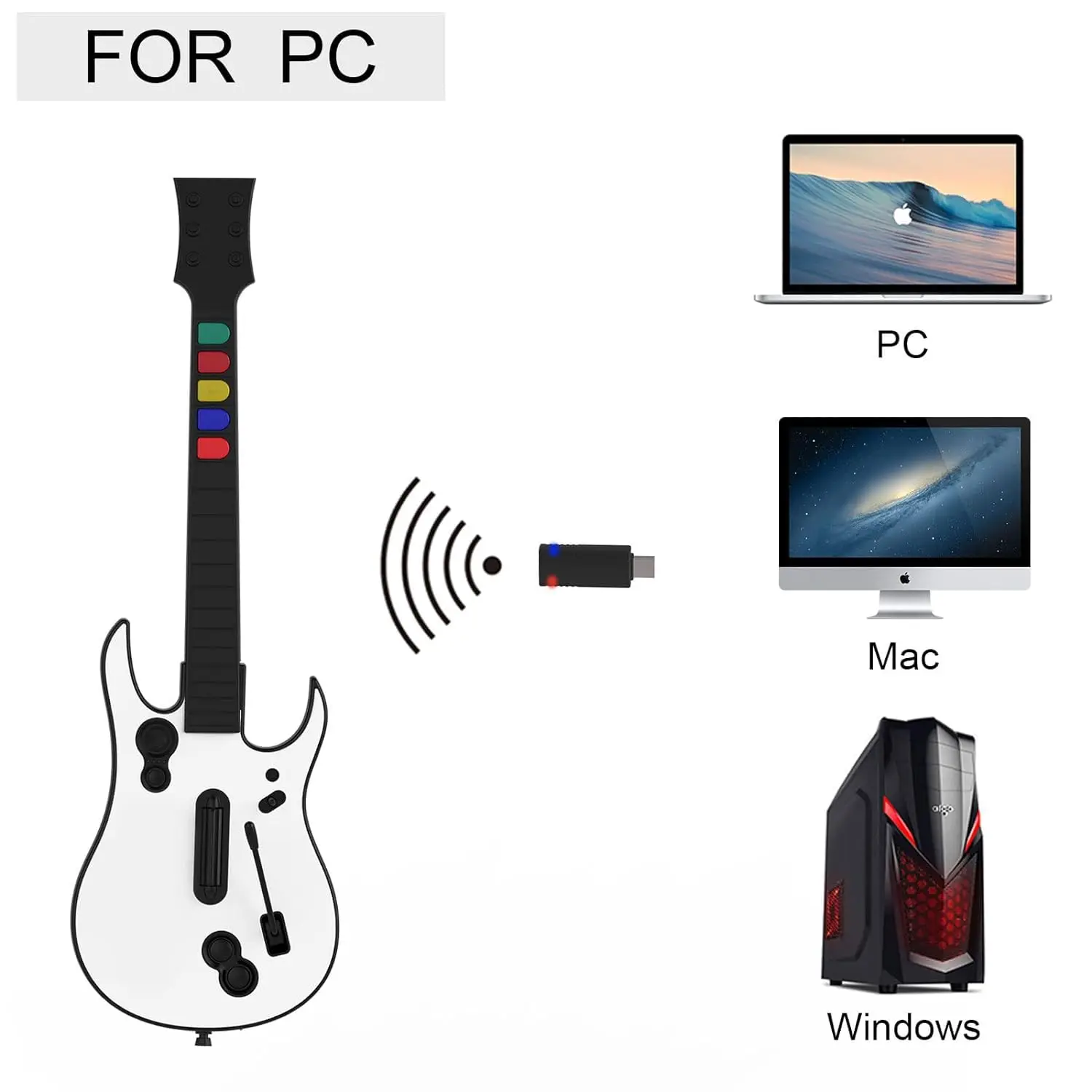 DOYO 2.4G Wireless Guitar Hero Controller for PC PS3 Compatible With Clone Hero Rock Band Games Remote Joystick Console