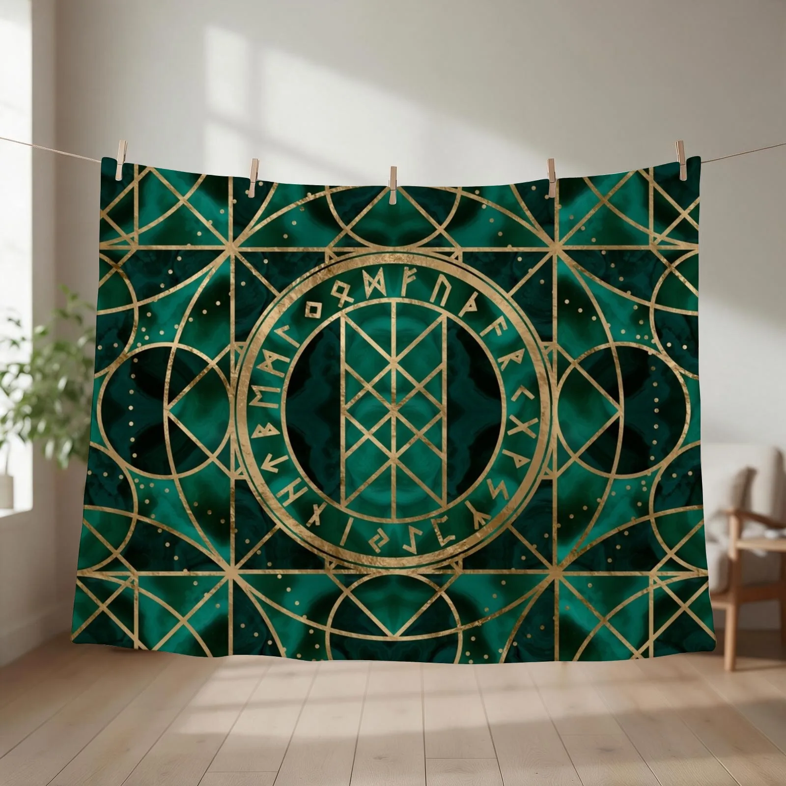 Web of Wyrd The Matrix of Fate - Gold and Malachite Throw Blanket Plush Heavy Luxury St Sofa Throw Blankets