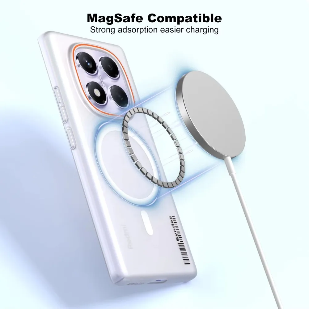 Funda de carga magnética con sensación de piel translúcida para Xiaomi Redmi Note 15 14 Pro Plus 4G 5G, funda protectora de PC delgada anticaída