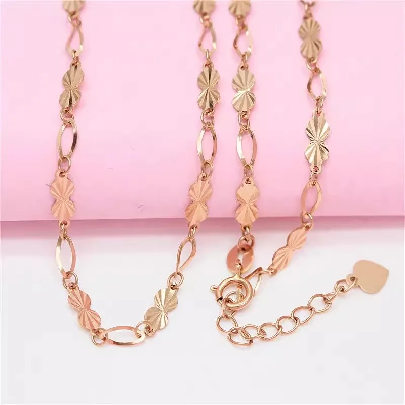 585 Purple Gold Sequin Geometric Necklace for Women Plated 14K Rose Gold Simple Fashion Party Jewelry Gifts To Girlfriend