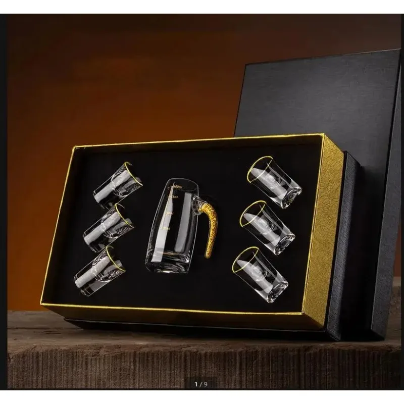 

Glass Barware 7 Piece Set Wine Shot Glasses White Dispenser Bar Sets Exquisite Gift Box