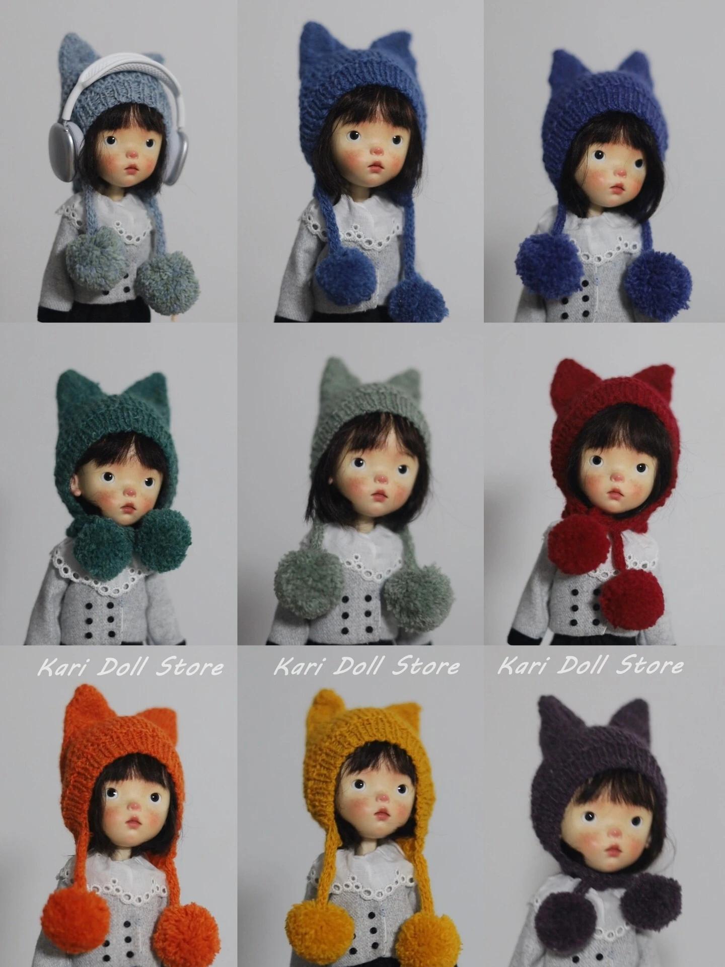 

Kari Doll Одежда с лисьими ушками, круглая вязаная шапка для куклы Landazz Landoudou, голова 16-17 см