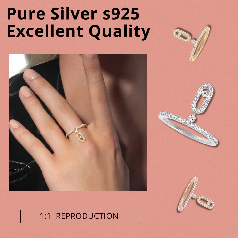 Fashion original MOVE UNO PAVÉ DROP Ring Sterling Silver 925 Ring Luxury Trend woman Jewelry Accessories for Birthday Gifts