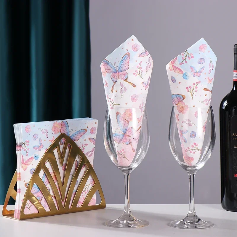 10/20pcs Colored Napkins Printed Paper Napkins Birthday Wedding Party Pure Wood Pulp Paper Butterfly Wine Glass Folding Paper