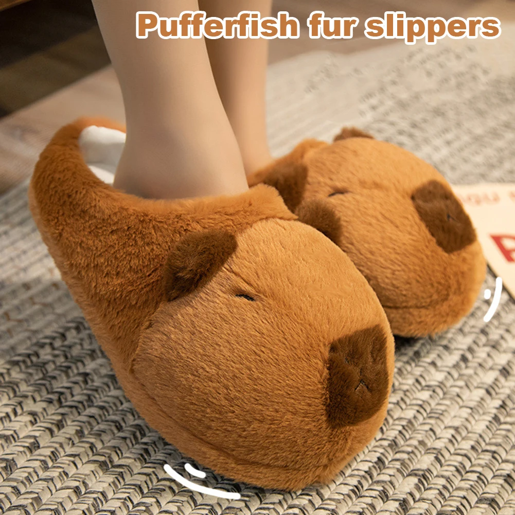 Cartoon Capybara Plush Slipper Cute Capybara Warm Thickened Slipper Non-slip Breathable Indoor Plush Shoes Couple Slippers