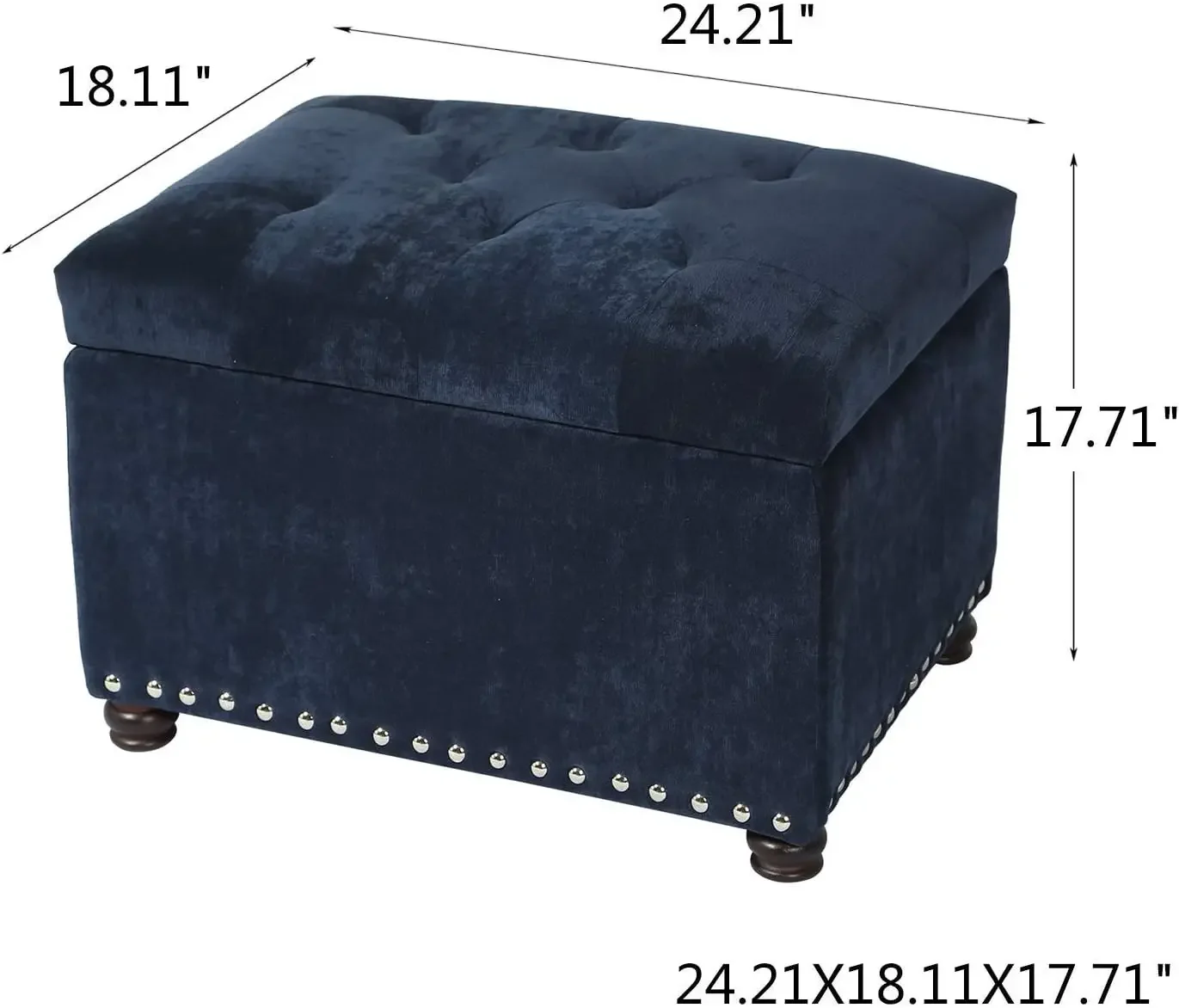 Tufted Storage Ottoman Bench Velvet Footrest Stool with Lift Top & Nailhead Trim (Navy Blue)