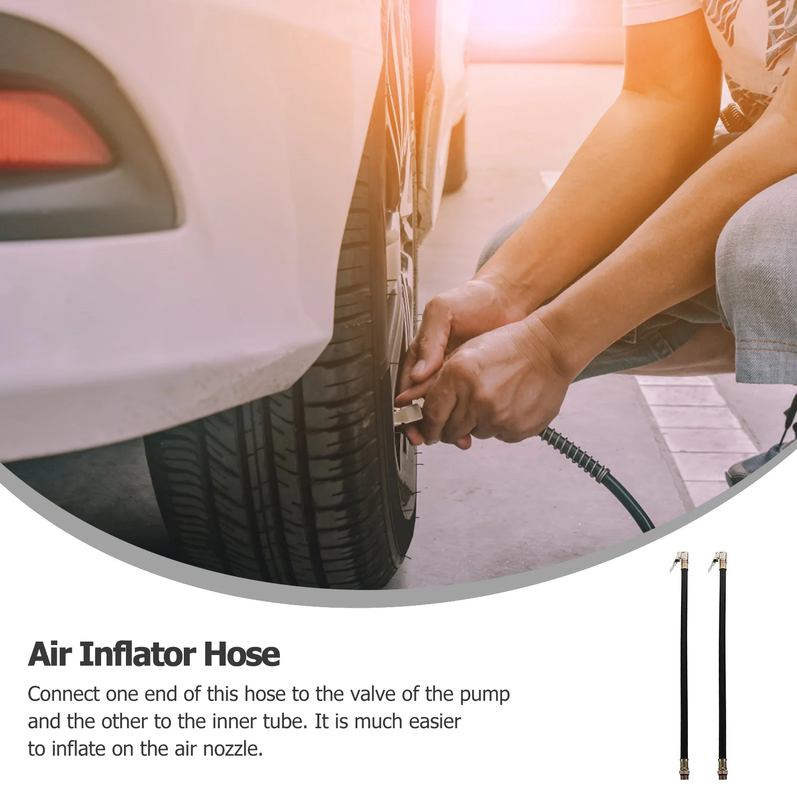 

2pcs Air Pump Hose Tubes Car Motorcycle Tire Inflator Extension Tube Durable Alloy Plastic Clip Design Portable Repair Tool For