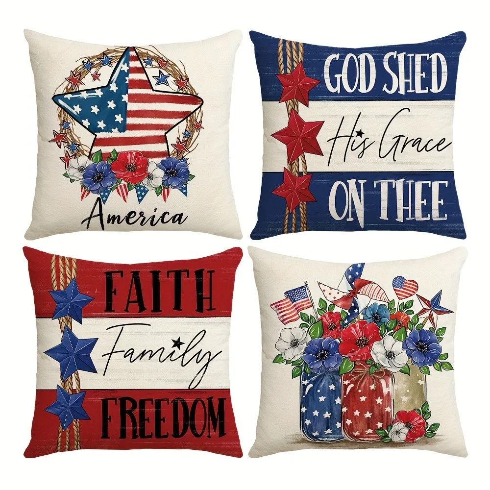 

Wreath and Star Decoration with Patriotic Slogans God's Grace - themed 4th of July Pillowcases,Sofa bed cushion cover