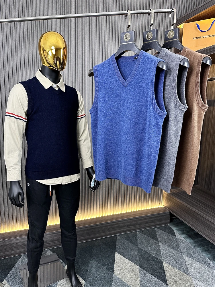 

Изысканный жилет из 00% чистой шерсти, мужской модный осенне-зимний шерстяной свитер V-Ne, свободный крой, городской Sle