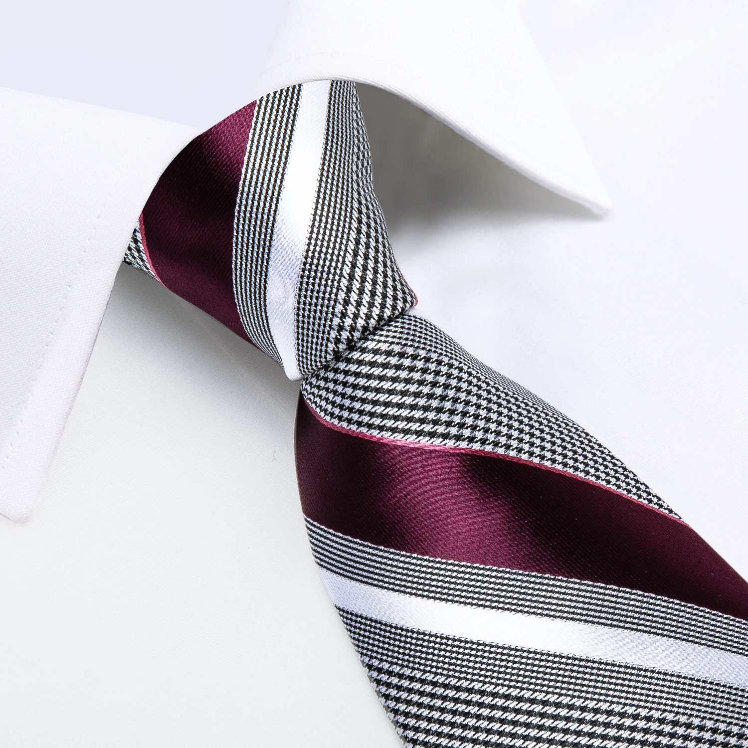 แฟชั่นลาย Tie สำหรับผู้ชายสีแดงไวน์ผ้าไหมสีขาวงานแต่งงาน Tie Hanky Cufflink ของขวัญชุด DiBanGu Novelty ธุรกิจ MJ-7337