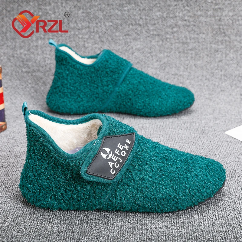 

YRZL Winter Cotton Shoes Men Warm Slip on Lightweight Slippers Men Plush Bedroom Home Cotton Loafers Men Winter Warm Shoes