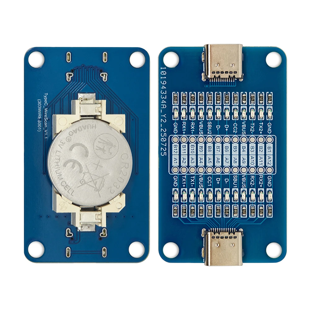 ポータブルデュアルタイプC 24ピン完全導電性検出モジュール高速充電ケーブルテスターLEDインジケーター付きCR2032バッテリー