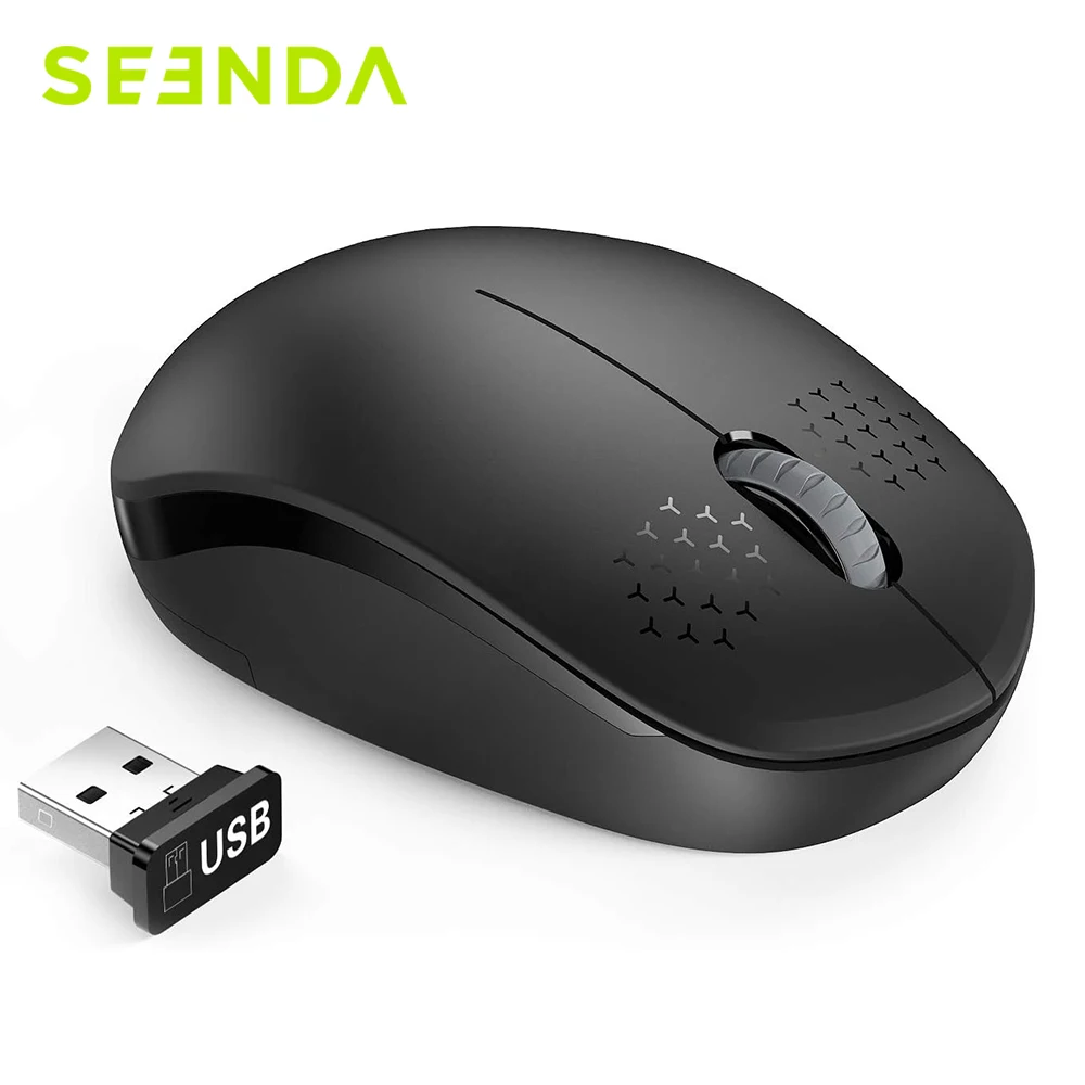 Seenda 2.4G USB Wireless Mouse Noiseless Click Mini Mice for Computer Laptop PC Tablet Black