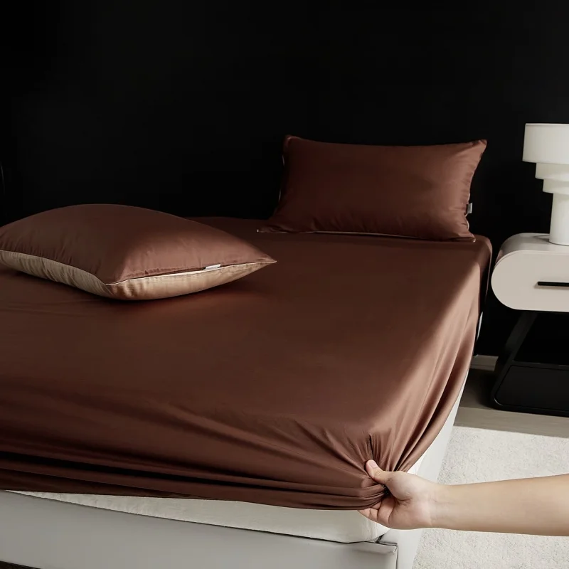 Solid Coffee Fitted Sheet Summer Cooling Smooth Mattress Cover Silky Lyocell  Home Hotel Hot Sleeper Bed Sheets 180*200cm*1pc