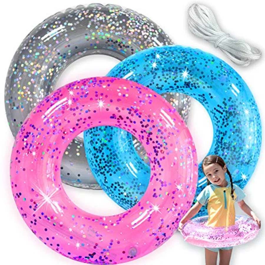 

Pool Floats 3 Pack Inflatable Swim Rings for Pool Tubes Toys Summer Beach Swimming Pool Floats in Blue and Red with Patch Tow R