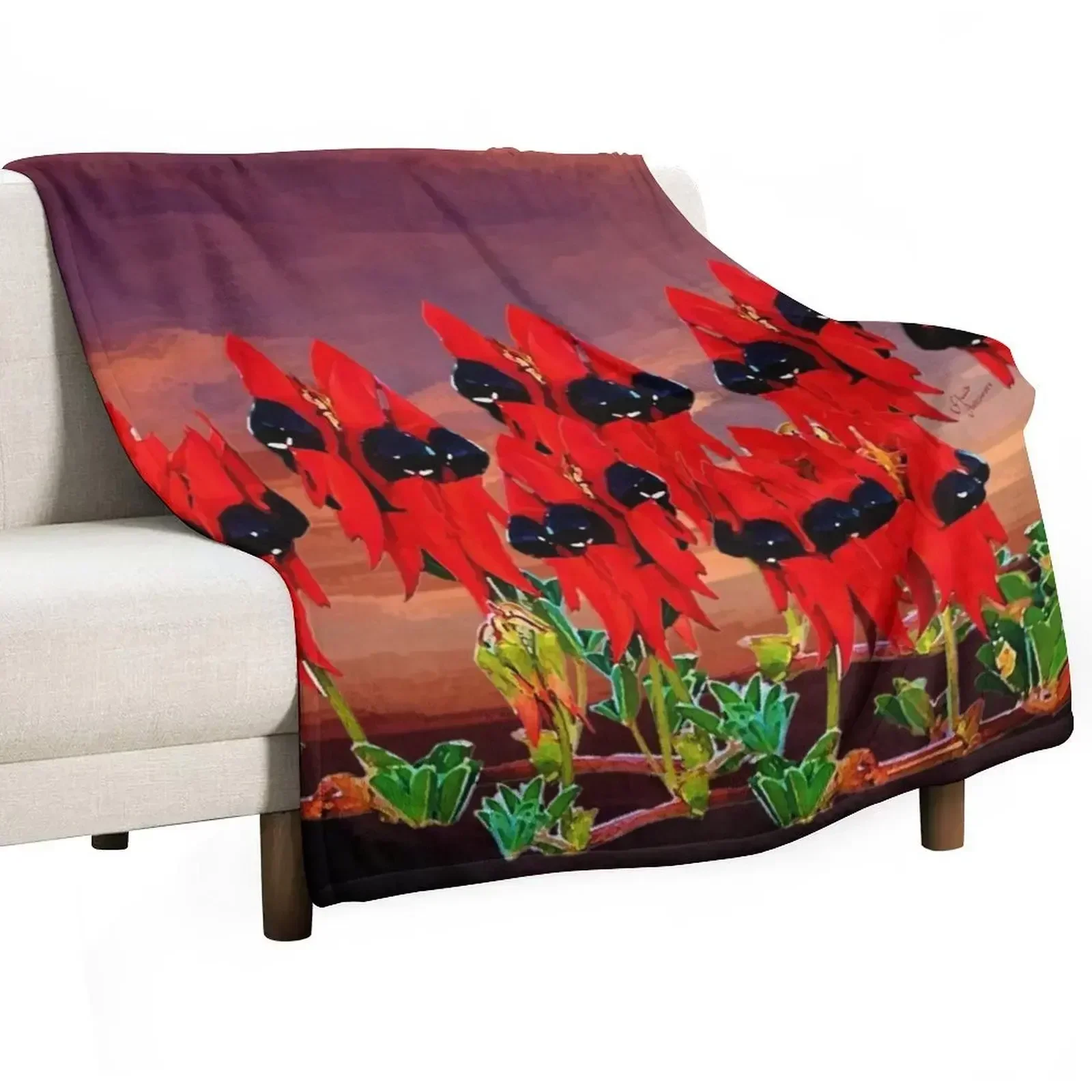 Aussie Sturt Desert Pea Throw Blanket Blankets Sofas Of Decoration Soft Blankets For Bed Blankets