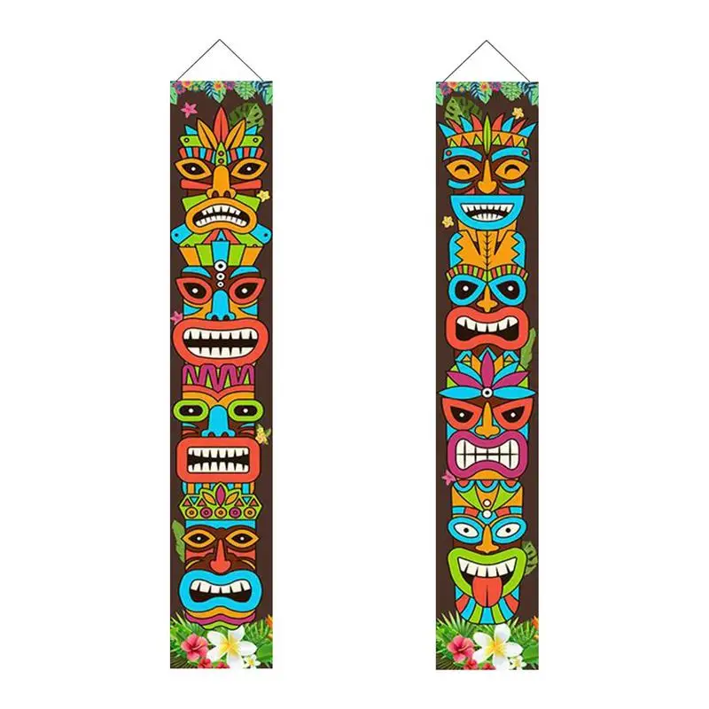 Tiki Banner Happy Luau Party Decoration Tiki Totem Tiki Bar Aloha Scene Setters Hibiscus Carnival Hawaii Party Tropical Banner