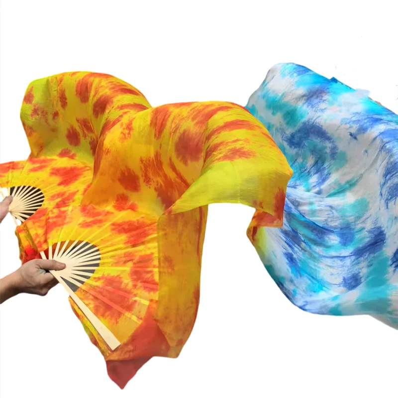 Silk Fan Veils Belly Dance Prop (Set of 2) Tie Dye Professional Women Bellydance Costume Accessory Worship Praise Stage Practice