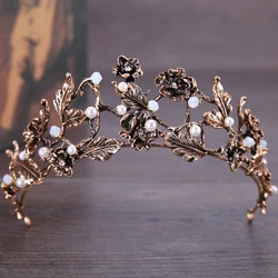 New Baroque Vintage Wedding Hair Accessories Bronze Rhinestone Pearl Tiaras and Crowns Bridal Women Jewelry Pageant Party