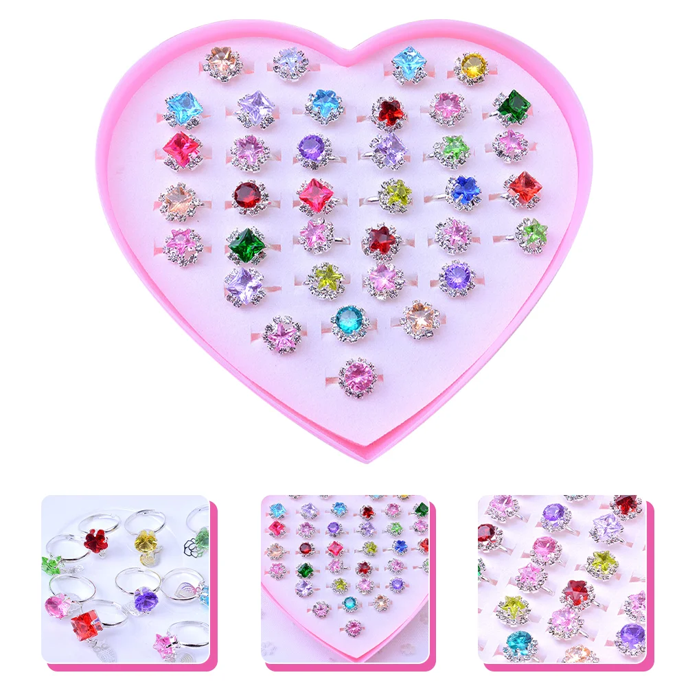 36 Pcs Ring Girls' Fashion Rings Dress up Love Kids for Plastic Decoration Children Finger Colorful Unique