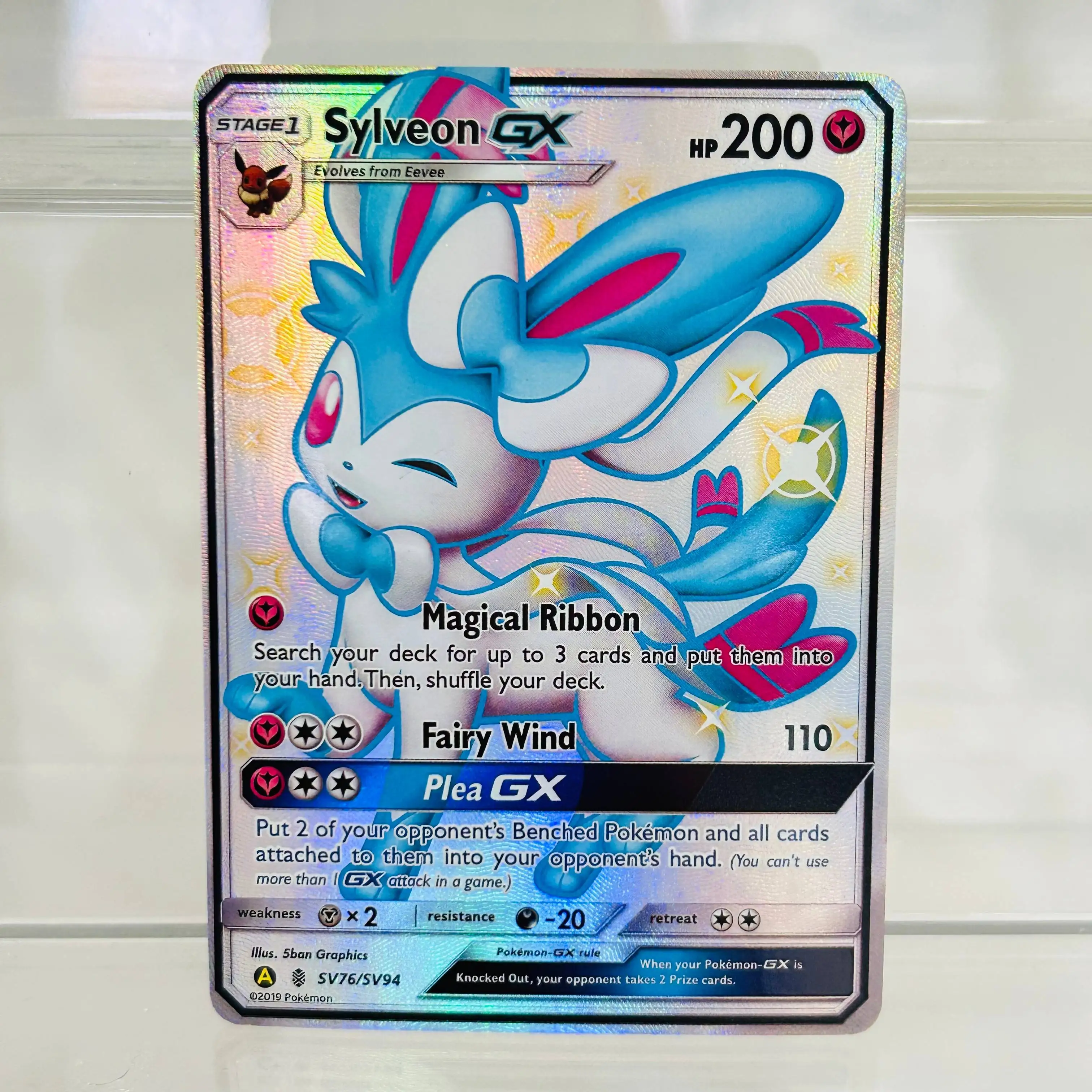  Sylveon GX SV76/SV94 English Card with Holographic Texture, Perfect Condition DIY Premium Anime Collection Card